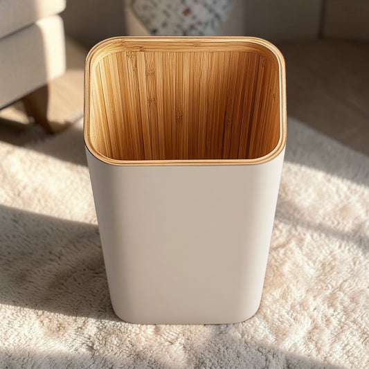 Staky Professional Waste Basket - Natural Bamboo Lining - Professional Grade Decorative Trash Can - Sustainable Minerals - Heritage Series for Bedroom & Office